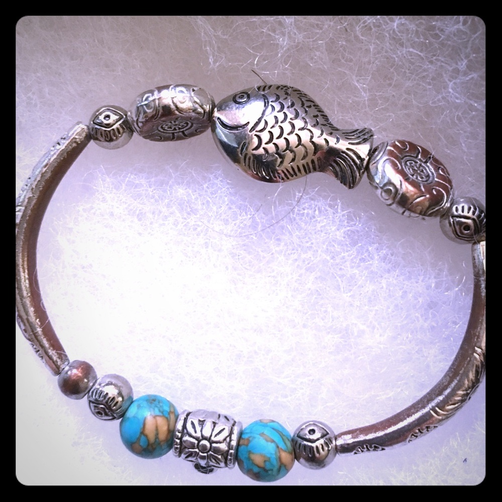 Turquoise and etched design bracelet